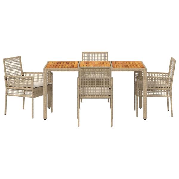 5-teiliges Gartentischset mit Kissen Beige Poly Rattan