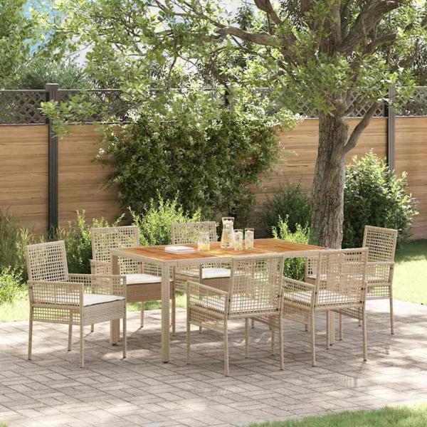 ARDEBO.de - 7-teiliges Garten Essset mit Kissen Beige Poly-Rattan