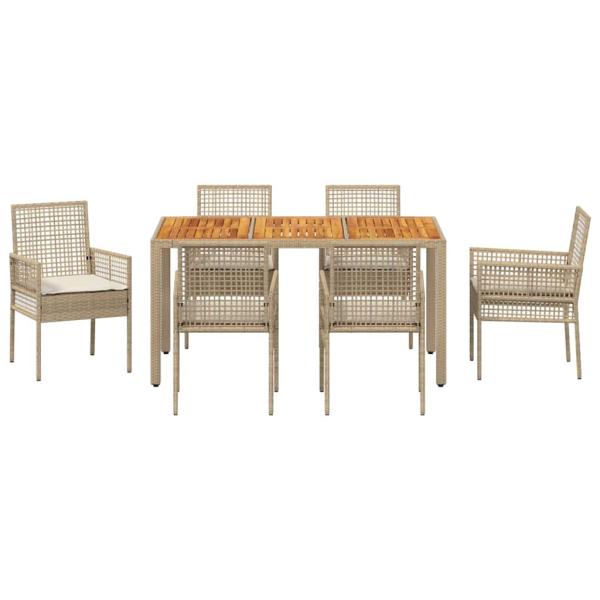 7-teiliges Garten Essset mit Kissen Beige Poly-Rattan