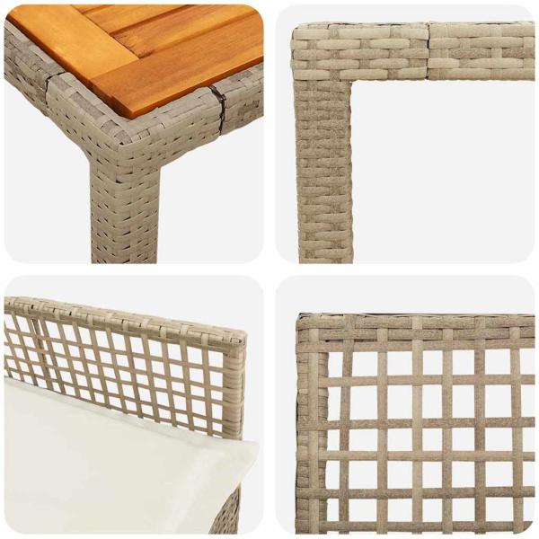 7-teiliges Garten Essset mit Kissen Beige Poly-Rattan