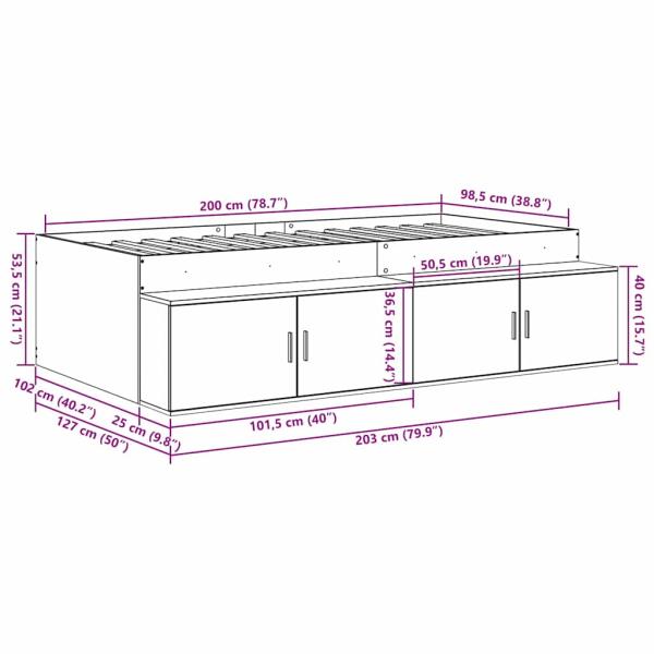Stauraum-Bettgestell Altholz 100x200 cm