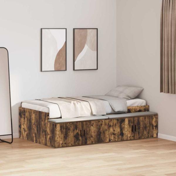ARDEBO.de - Stauraum Bettgestell Geräucherte Eiche 90x200 cm