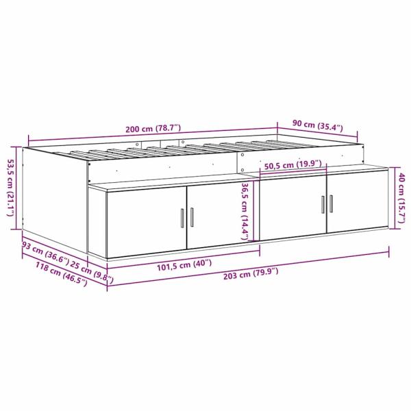 Stauraumbettgestell Altholz 90 x 200 cm