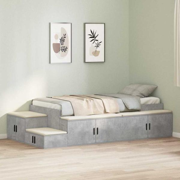 Bettgestell mit Stauraum Beton grau 100x200 cm