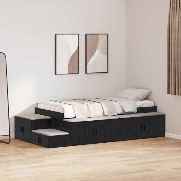 Stauraum Bettgestell Schwarz-Eiche 80x200 cm