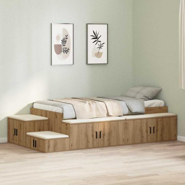 ARDEBO.de - Stauraum Bett Massivholz Eiche Spanplatte 100 x 200 cm