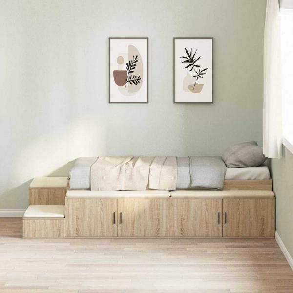 ARDEBO.de - Stauraum Bett Sonoma Eiche Holzwerkstoff 90 x 190 cm