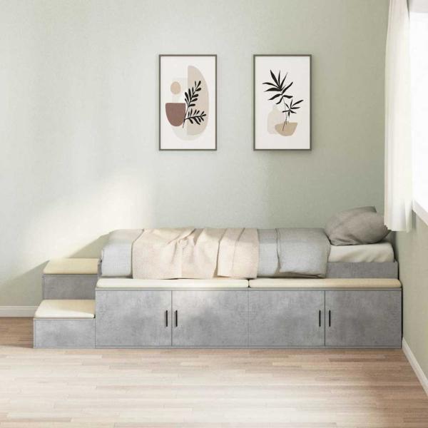 ARDEBO.de - Stauraumbett Beton grau Verbundholz 90 x 190 cm