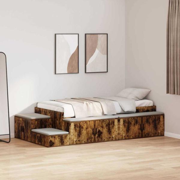 Stauraumbett Geräucherte Eiche Spanplatte, MDF 90 x 190 cm