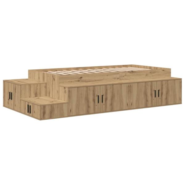 Stauraum Bett Massivholz Eiche Holzwerkstoff 75 x 190 cm