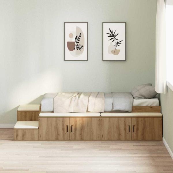 Stauraum Bett Massivholz Eiche Holzwerkstoff 75 x 190 cm