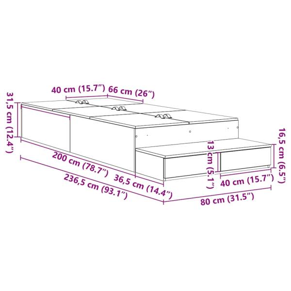 Stauraum Bettgestell Schwarze Eiche 80x200 cm