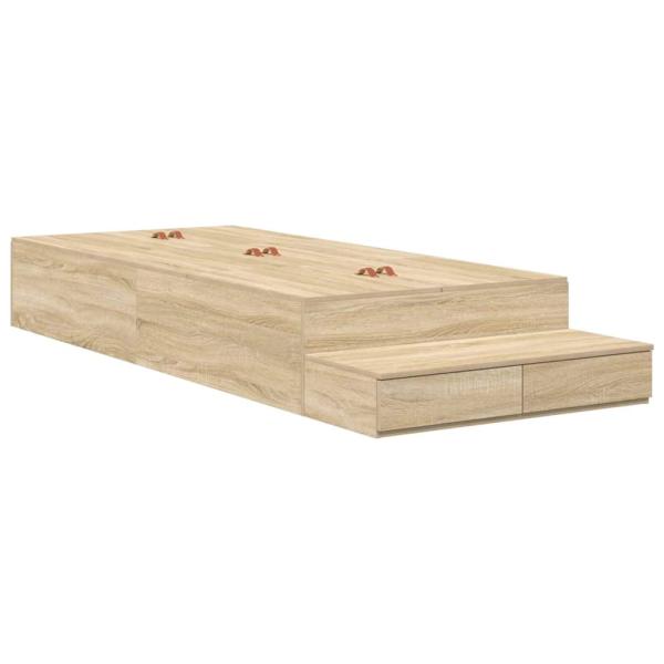 Stauraumbettgestell Sonoma Eiche Massivholz, Holzwerkstoff