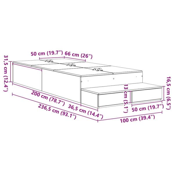 Stauraumbettgestell Beton Grau Holzwerkstoff 236,5 x 100 x 31,5 cm