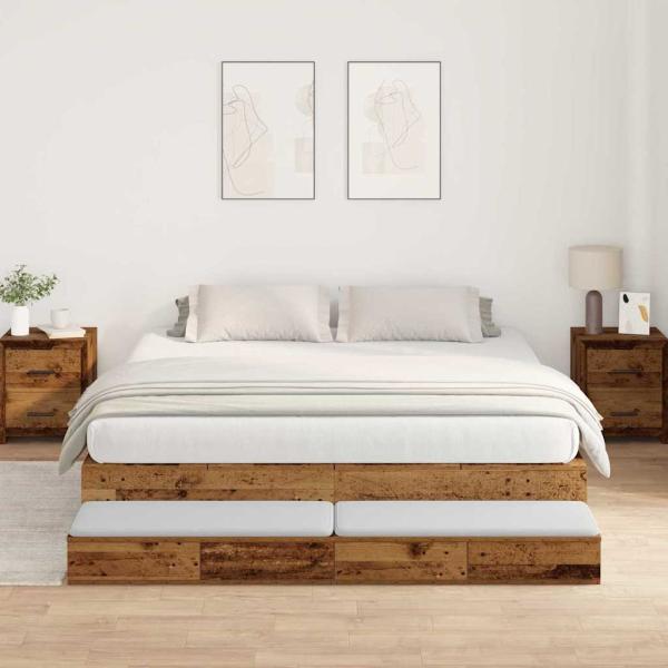 ARDEBO.de - Stauraum Bettgestell Altes Holz 200x200 cm
