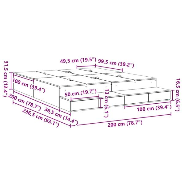 Stauraum Bettgestell Altes Holz 200x200 cm