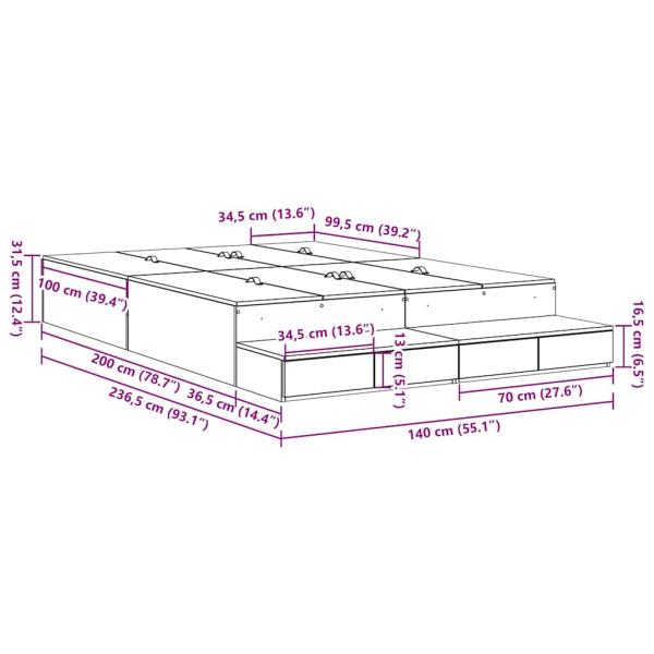Stauraum Bettgestell Raucheiche 140x200 cm