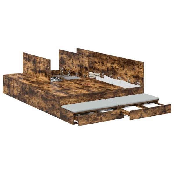 Stauraum Bettgestell Geräucherte Eiche Holz 200 x 160 cm