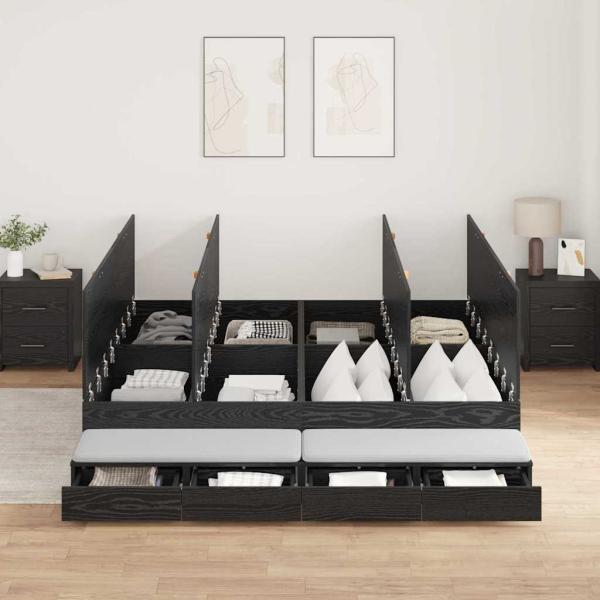 ARDEBO.de - Stauraum Bettgestell Schwarz Holzwerkstoff 180 x 200 x 31,5 cm