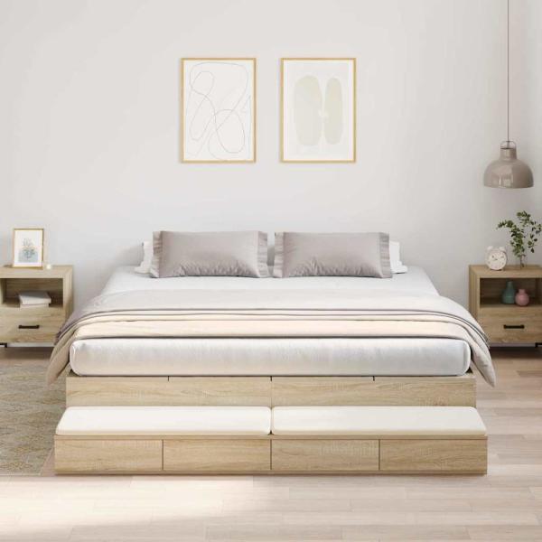 ARDEBO.de - Stauraum Bettgestell Braun Holzwerkstoff 180 x 200 x 31,5 cm