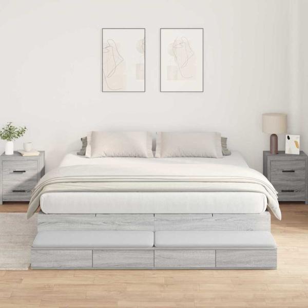 ARDEBO.de - Stauraumbettgestell Grau Sonoma Holzwerkstoff 180 x 200 cm