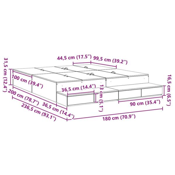 Stauraumbettgestell Grau Sonoma Holzwerkstoff 180 x 200 cm