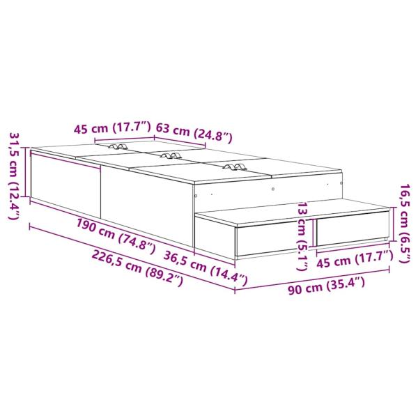 Stauraumbettgestell Schwarzes Eichenholz Holzwerkstoff 90 x 190 cm