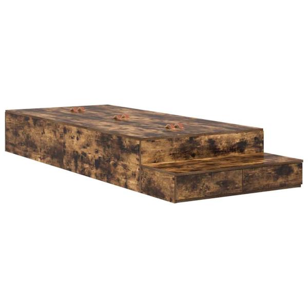 Stauraum Bettgestell Rauch Eiche Holz Einzel Schlicht