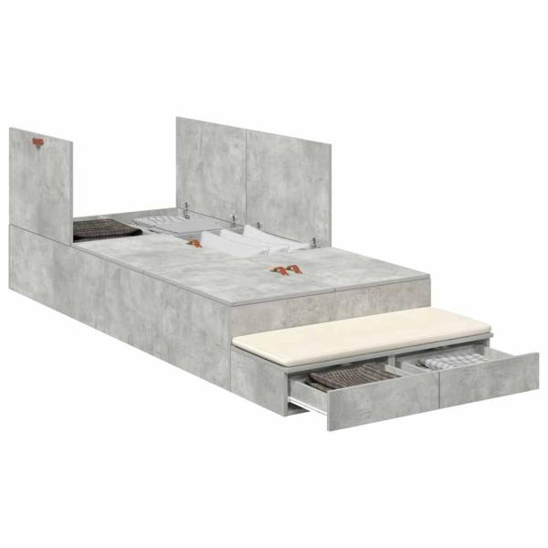 Stauraumbettgestell Beton grau Holzwerkstoff 75 x 190 cm Stauraum