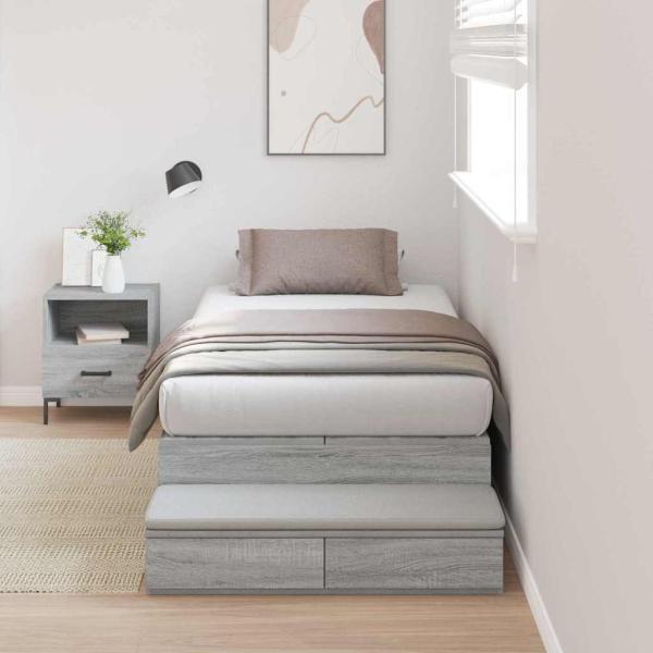 ARDEBO.de - Stauraumbettgestell Grau Sonoma Holzwerkstoff 75 x 190 cm