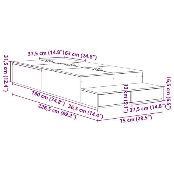 Stauraumbettgestell Grau Sonoma Holzwerkstoff 75 x 190 cm