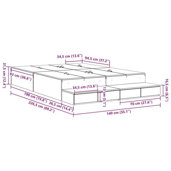 Stauraumbett Betongrau Holzwerkstoff 140 x 190 cm