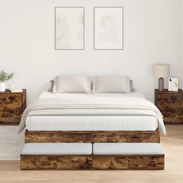 ARDEBO.de - Stauraumbettgestell Braun Holzwerkstoff 135,5 x 190 x 31,5 cm