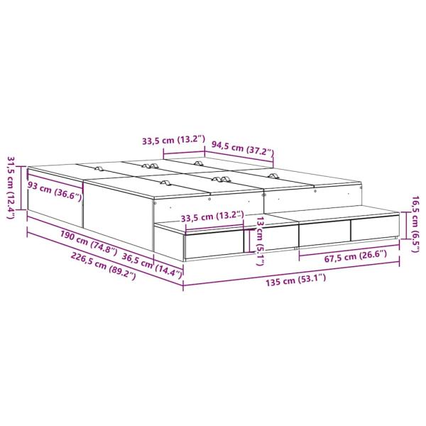 Stauraumbettgestell Braun Holzwerkstoff 135,5 x 190 x 31,5 cm