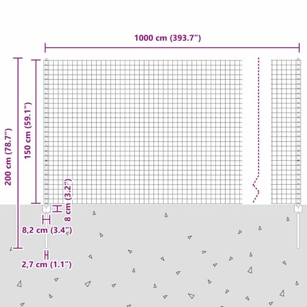 Euro Zaun mit 5 U-Pfosten in Grün (1.5x10 m, Stahl)