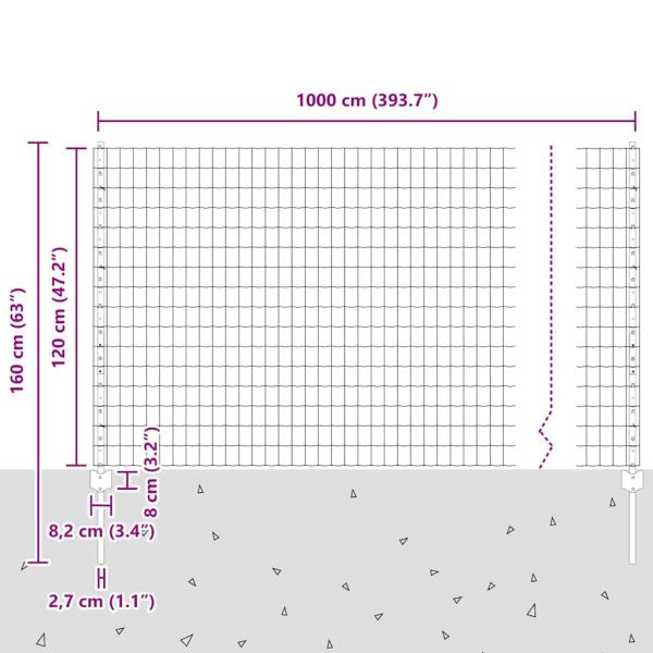 Euro-Zaun mit 5 U-Pfosten Grün 1,2 x 10 m Stahl