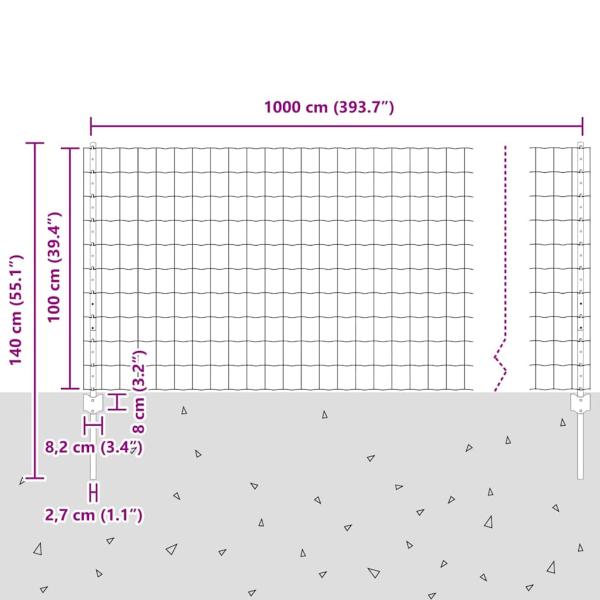 Eurozaun mit 5 U-Pfosten Grün 1x10 m Stahl