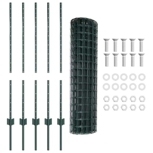 Eurozaun mit 5 U-Pfosten Grün 1x10 m Stahl