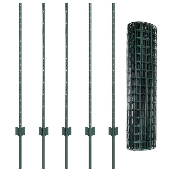 Eurozaun mit 5 U-Pfosten Grün 1x10 m Stahl