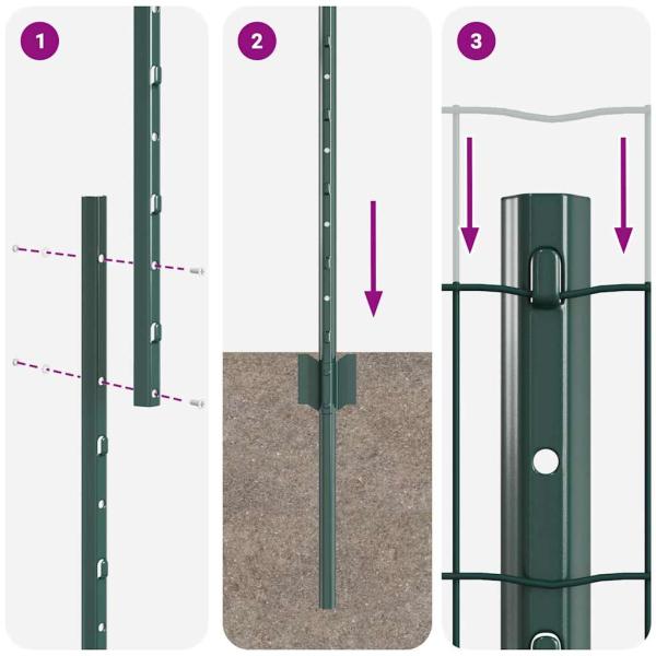 Euro-Zaun mit 5 U-Pfosten Grün 1,2x10 m Stahl
