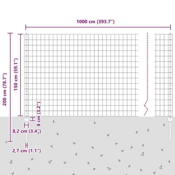 Euro-Zaun mit 5 U-Pfosten Grün 1,5x10 m Stahl