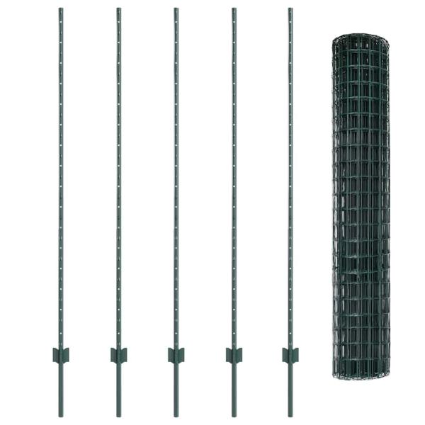 Euro Zaun mit 5 U-Pfosten Grün 1,6x10 m Stahl