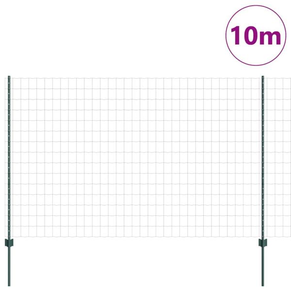 Euro Zaun mit 5 U-Pfosten Grün 1,6x10 m Stahl