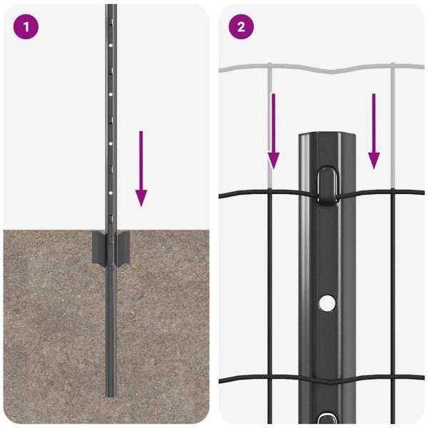 Euro-Zaun mit 5 U-Posts Grau 0.8x10 m Stahl