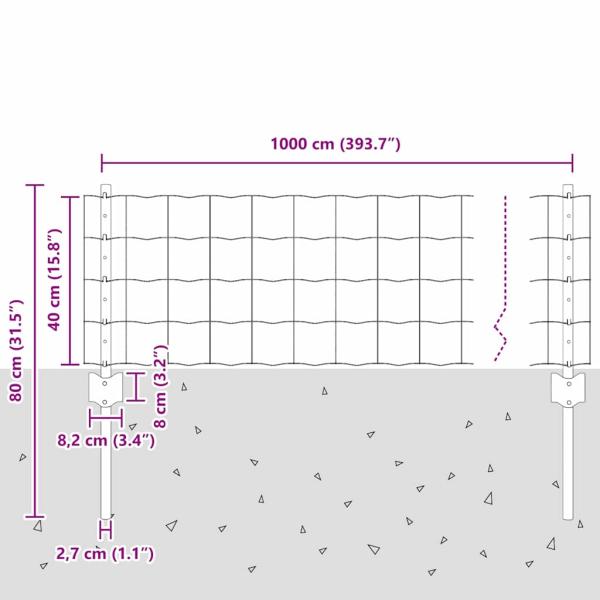 Euro Zaun mit 5 U-Pfosten Grau 0.4x10 m Stahl