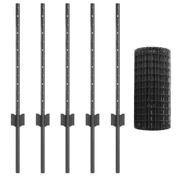 Euro-Zaun mit 5 U-Posten Grau 0.6x10 m Stahl