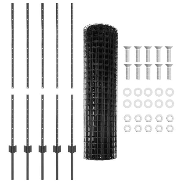 Euro-Zaun mit 10 U-Posten Grau 1,2x10 m Stahl