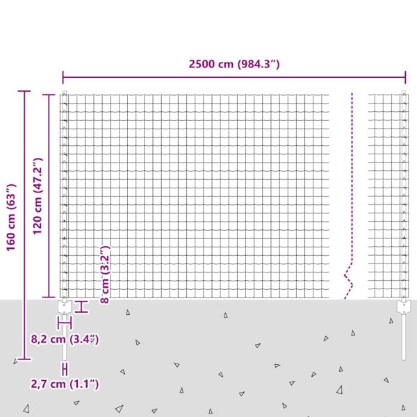 Eurozaun mit 22 U-Pfosten Grau 1,2x25 m Stahl