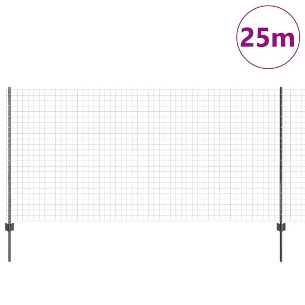 Eurozaun mit 22 U-Pfosten Grau 1,2x25 m Stahl
