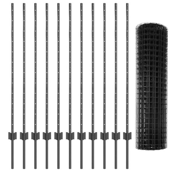 Eurozaun mit 22 U-Pfosten Grau 1,2x25 m Stahl